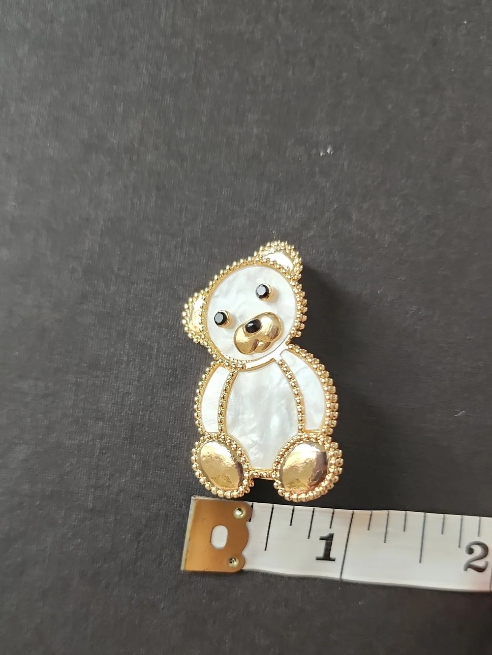 Teddy Bear Brooch Pin Gold Tone Pearlescent White